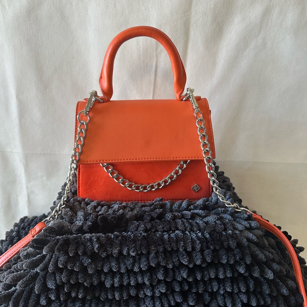 Vibrant Orange and Black Mini Bag with Chain Handle